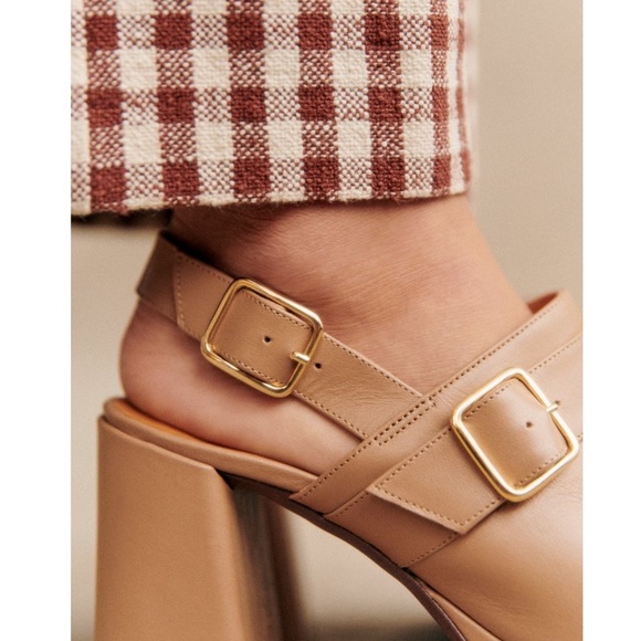 [🌟 PRICE FIRM] SEZANE Rebecca High Clogs Slingback Heels Light Beige Leather - Picture 4 of 16